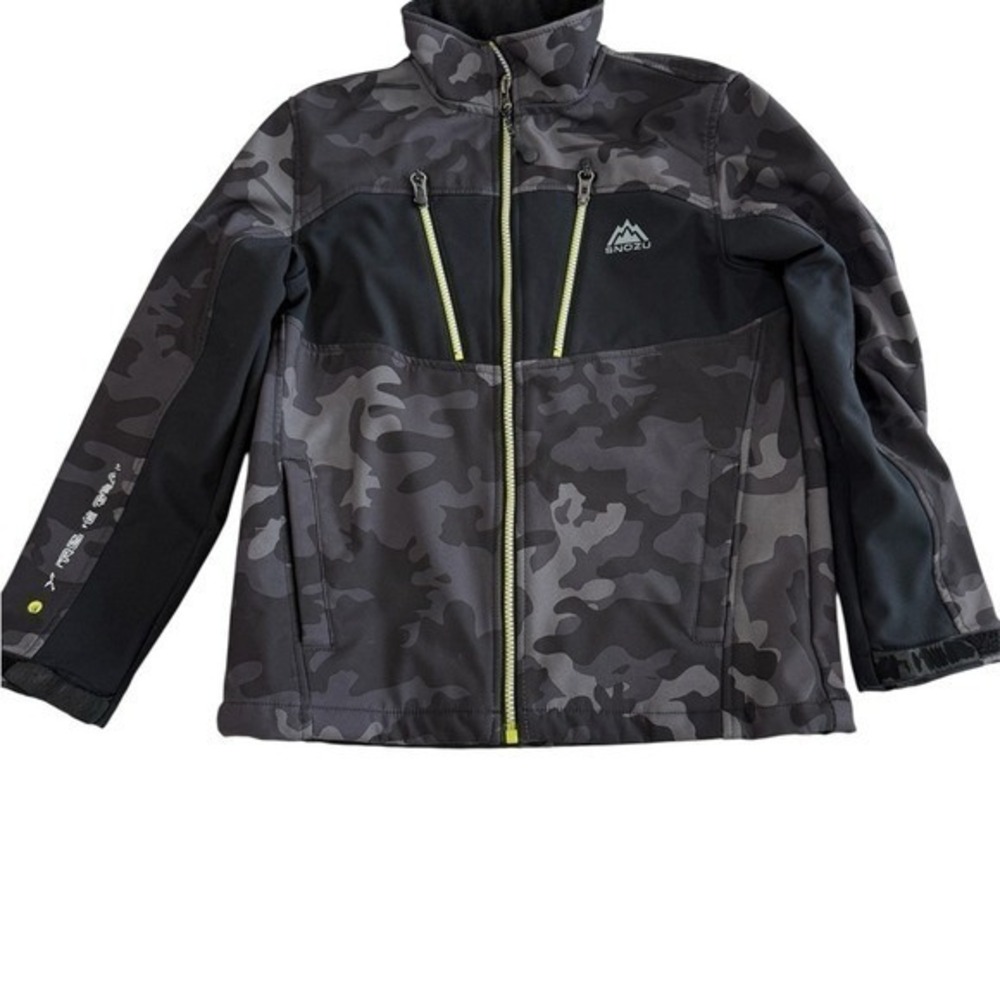 Snozu Softshell Jacket Boys Size M 10/12 Grey Camo Excellent Full Zip Fleece